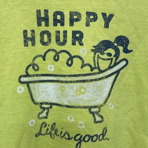 Life is Good Happy Hour Bubble Bath Green T Shirt Womens Size Small - Picture 3 of 6